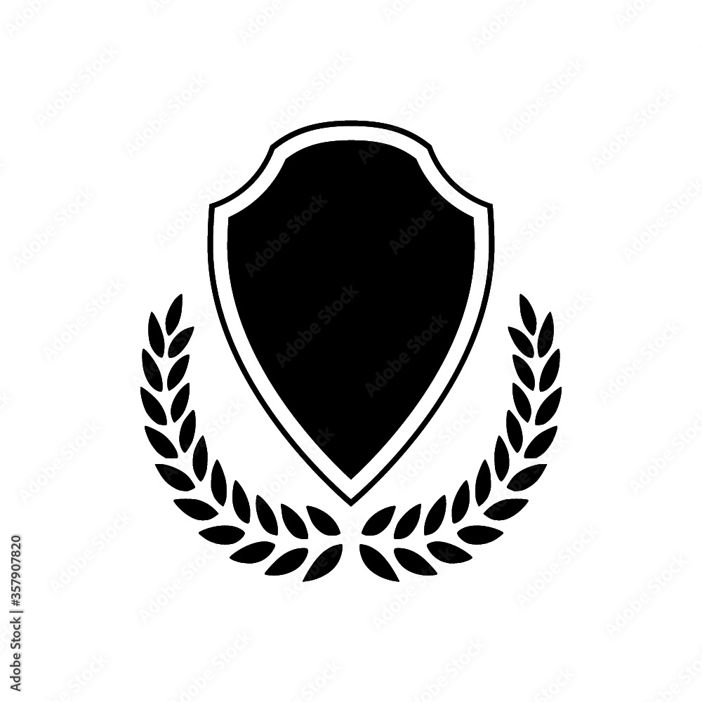 Shield with laurel wreath icon isolated on white background Shield with laurel wreath icon isolated on white background