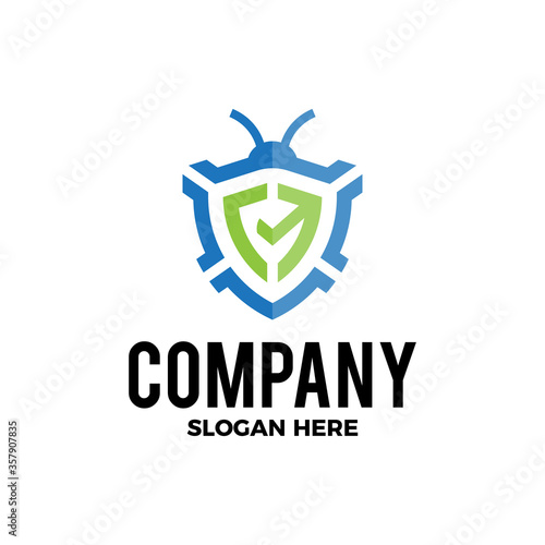 Shield + bug + check symbol.  Pest control logo. Icon vector.