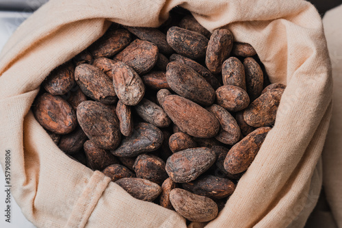 Cocoa beans in a bag