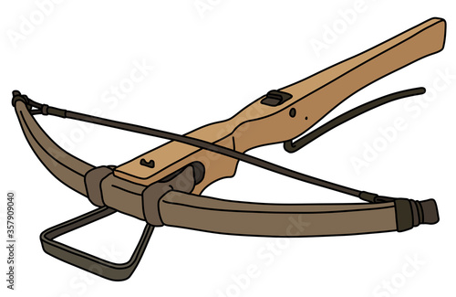 The vectorized hand drawing of a historical wooden crossbow
