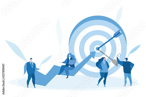 Path to the target's achievement. Business people. Vector illustration for web banner, infographics, mobile. 