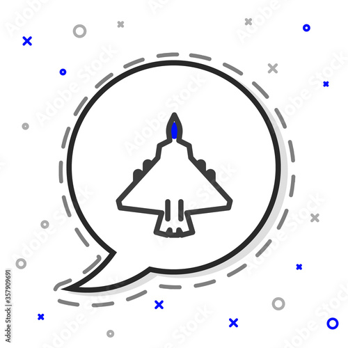 Line Jet fighter icon isolated on white background. Military aircraft. Colorful outline concept. Vector Illustration