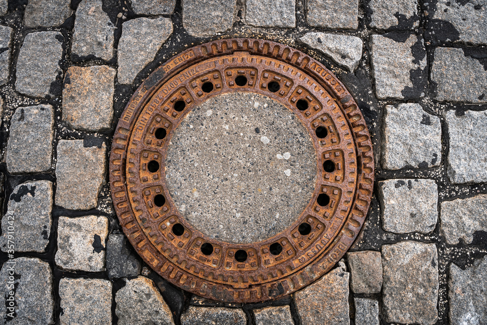 Manhole on the street leading to the sewers