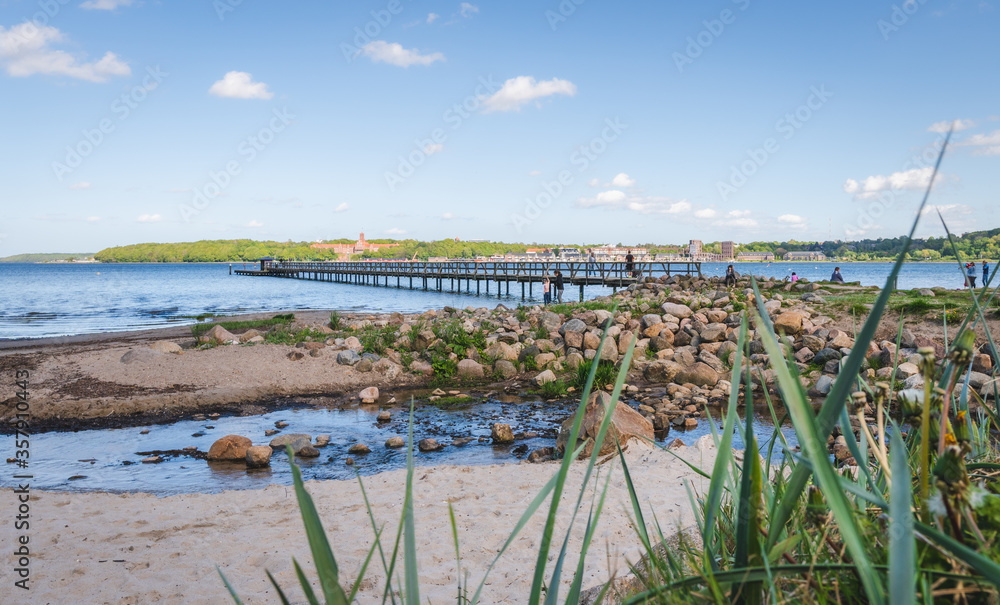 Wide picture of the bridge at the beach in Flensburg Ostseebad