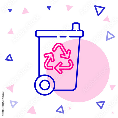 Line Recycle bin with recycle symbol icon isolated on white background. Trash can icon. Garbage bin sign. Recycle basket sign. Colorful outline concept. Vector Illustration