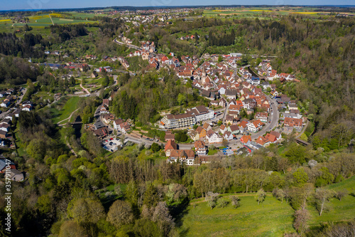 Aerial view of the city Wildberg and castle in Germany in spring during the coronavirus lockdown.
 photo