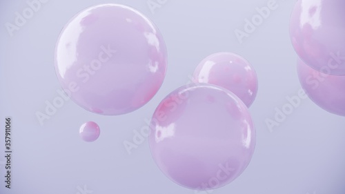 Abstract purple balls for party, festival, celebration. Group of balls, bubbles on pastel background. Digital, trend banner with conceptual composition with copy space - 3D, render, graphic design.