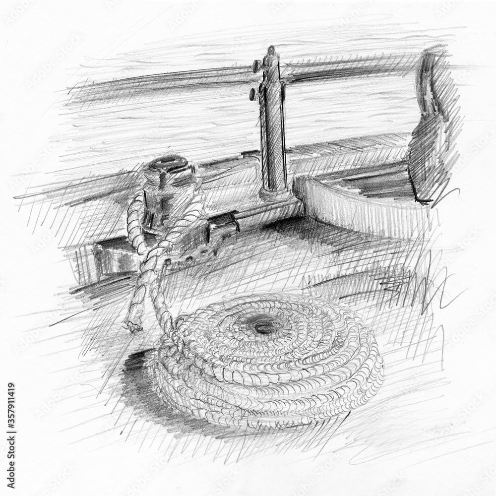 Fototapeta premium Pencil (Charcoal) drawing, Sailing concept.