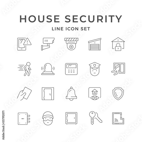 Set line icons of house security