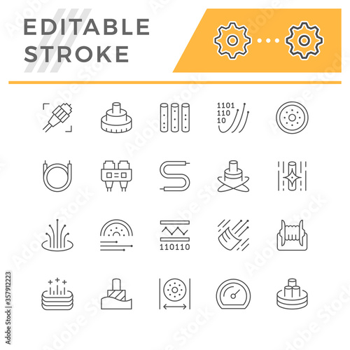 Set line icons of optical fiber