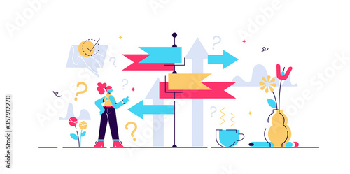 Decision making vector illustration. Flat tiny 