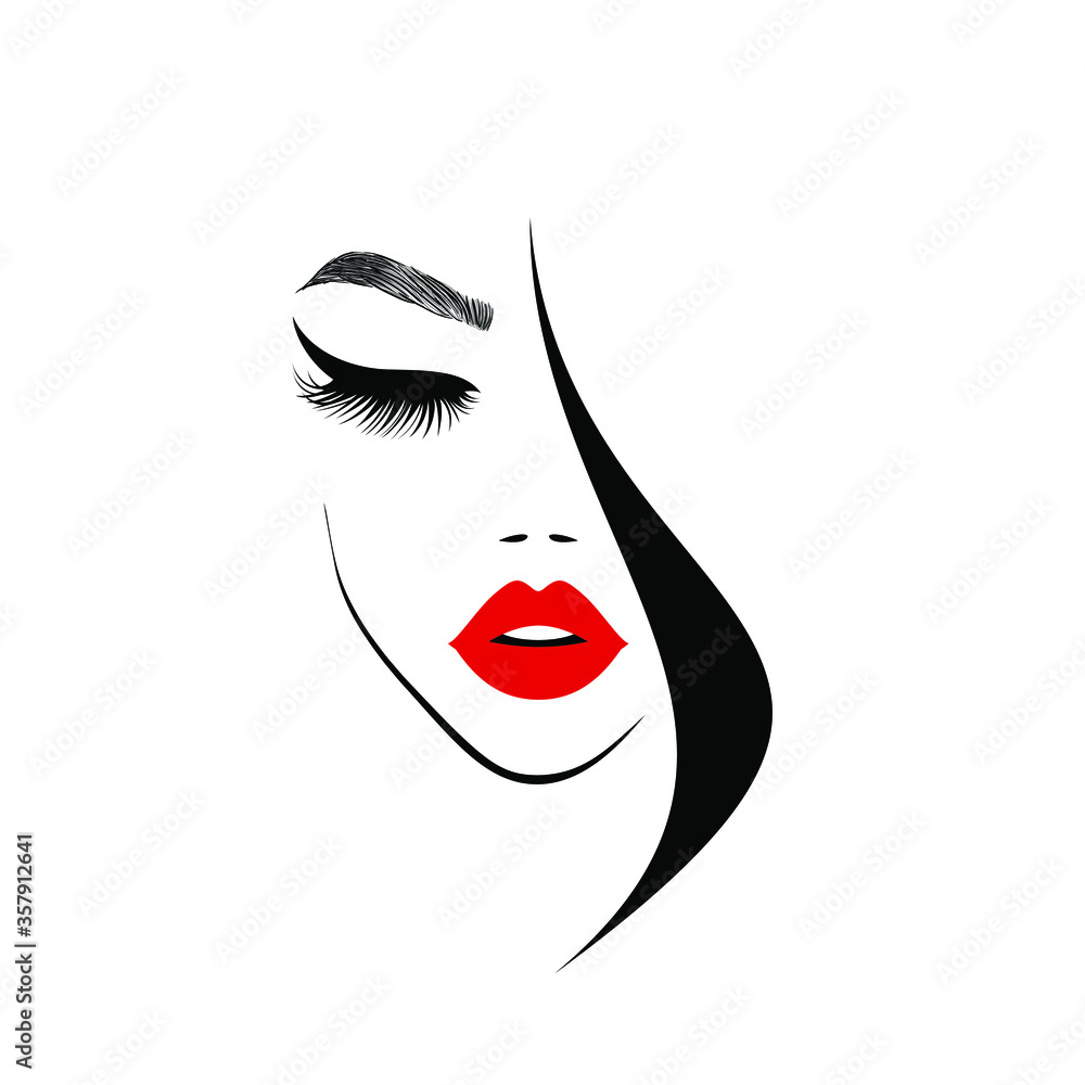 hairstyle logo. lush hair icon. beauty salon emblem. face in profile woman.  brush drawing isolate. vector flat style illustration 13572345 Vector Art  at Vecteezy