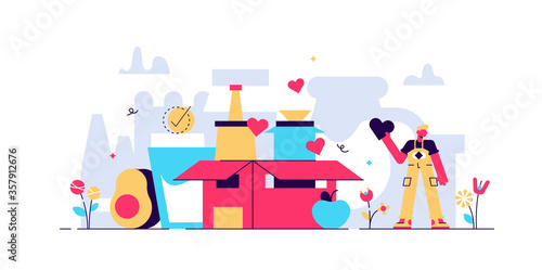 Food drive vector illustration. Flat tiny 