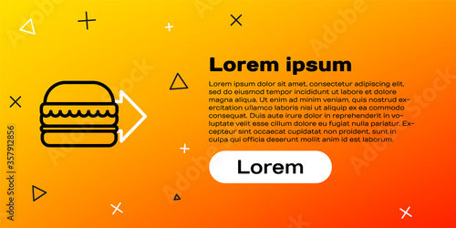 Line Online ordering and burger delivery icon isolated on yellow background. Colorful outline concept. Vector Illustration