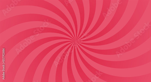 Sunburst background with red ray. Spiral curved rotating background with rays.