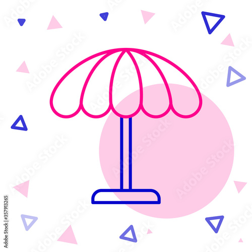 Line Sun protective umbrella for beach icon isolated on white background. Large parasol for outdoor space. Beach umbrella. Colorful outline concept. Vector Illustration