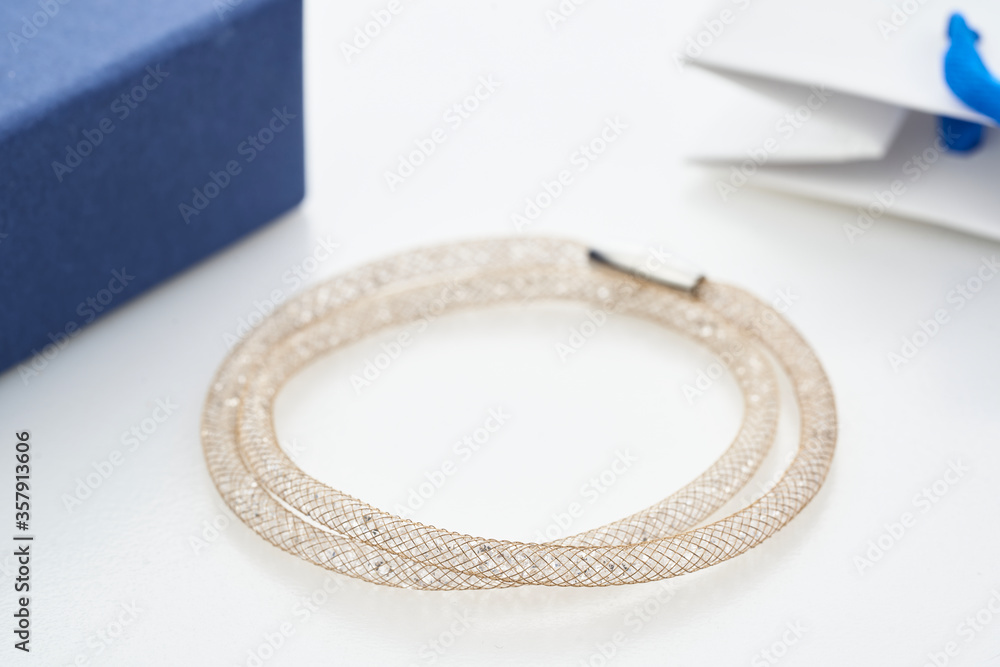 Beautiful bracelets with crystals isolated on white. Magnet closure. Beautiful bracelets with crystals isolated on white. Magnet closure.