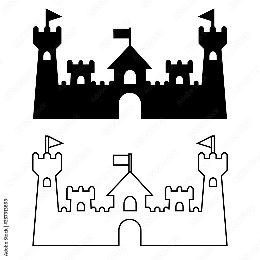 Castle Tower vector icon set, fort illustration sign. medieval symbol. isolated on white background