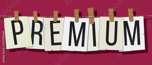 Word "Premium" attached with hairpins