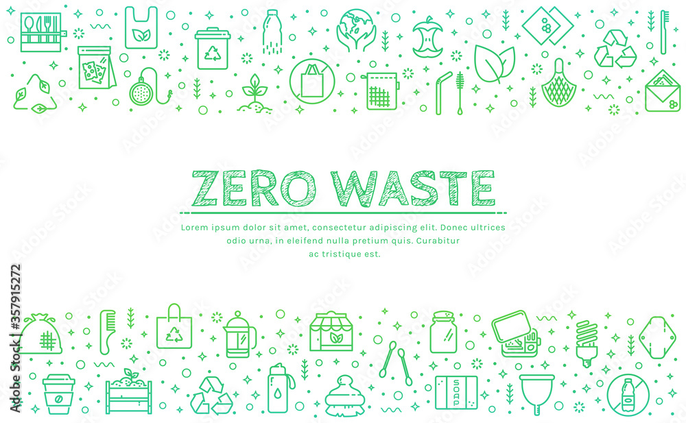 Zero waste horizontal banner with place for text. Vector.