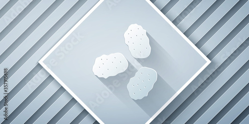 Paper cut Chicken nuggets icon isolated on grey background. Paper art style. Vector Illustration