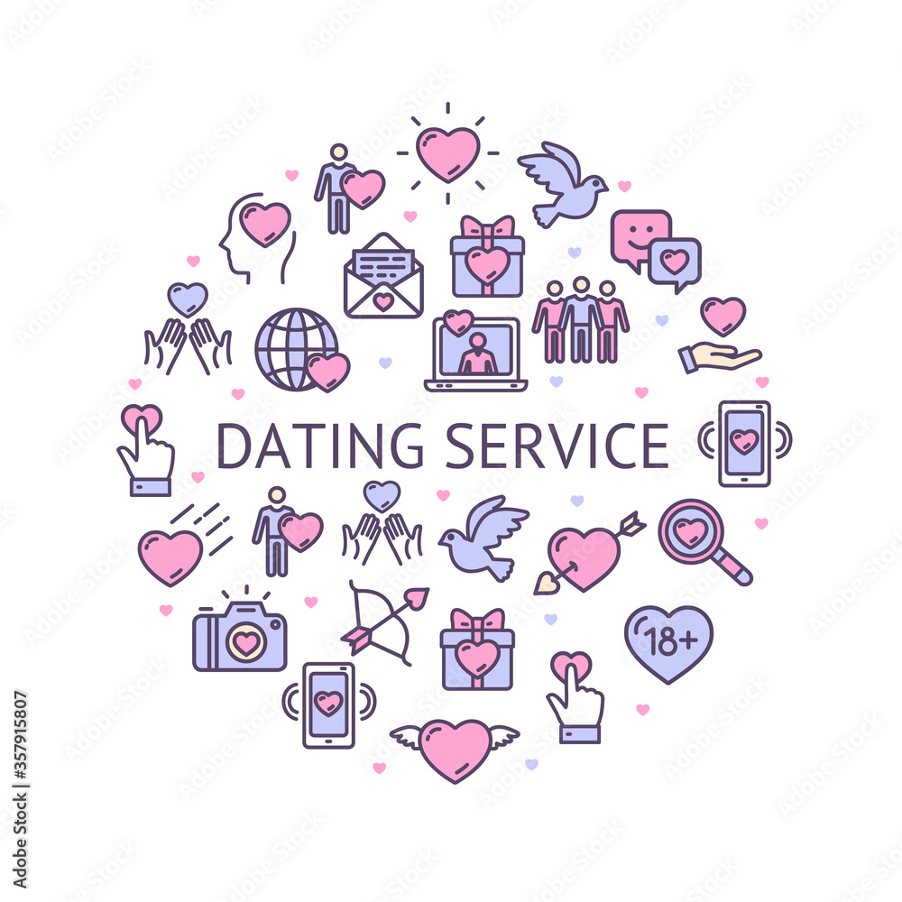 Dating Service Round Design Template Contour Lines Icon Concept. Vector Dating Service Round Design Template Contour Lines Icon Concept. Vector