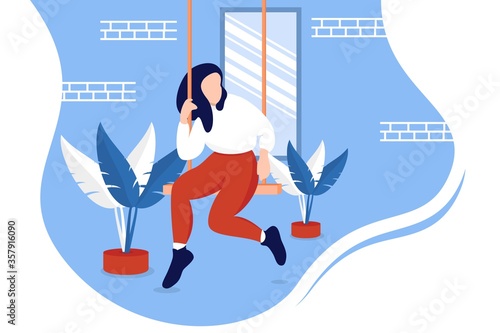 Beautiful Woman Sitting On Swing Outdoors