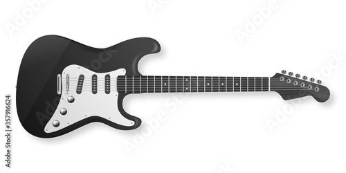 Vector 3d Realistic White and Black Classic Old Retro Electro Wooden Guitar Icon Closeup Isolated on White Background. Design Template, Mockup, Clipart. Musical Art Concept. Top View