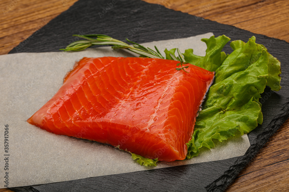 Salmon piece steak served rosemary Salmon piece steak served rosemary
