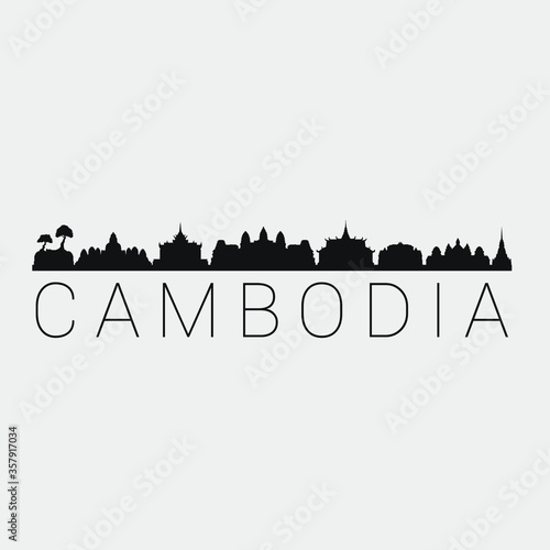 Cambodia Skyline Silhouette City. Design Vector. Famous Monuments Tourism Travel. Buildings Tour Landmark.
