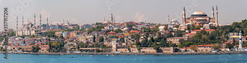 Istanbul cityscape with Sultan Ahmed Mosque known as Blue mosque and Hagia Sophia