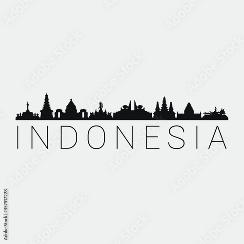Indonesia Skyline Silhouette City. Design Vector. Famous Monuments Tourism Travel. Buildings Tour Landmark.