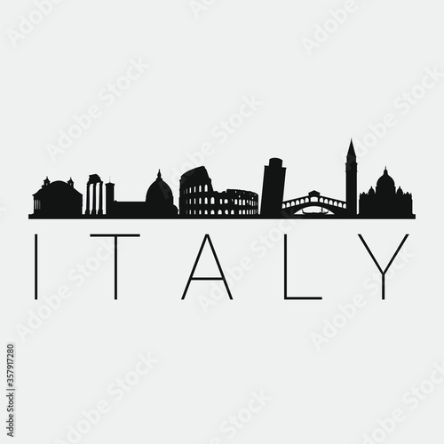 Italy Skyline Silhouette City. Design Vector. Famous Monuments Tourism Travel. Buildings Tour Landmark.
