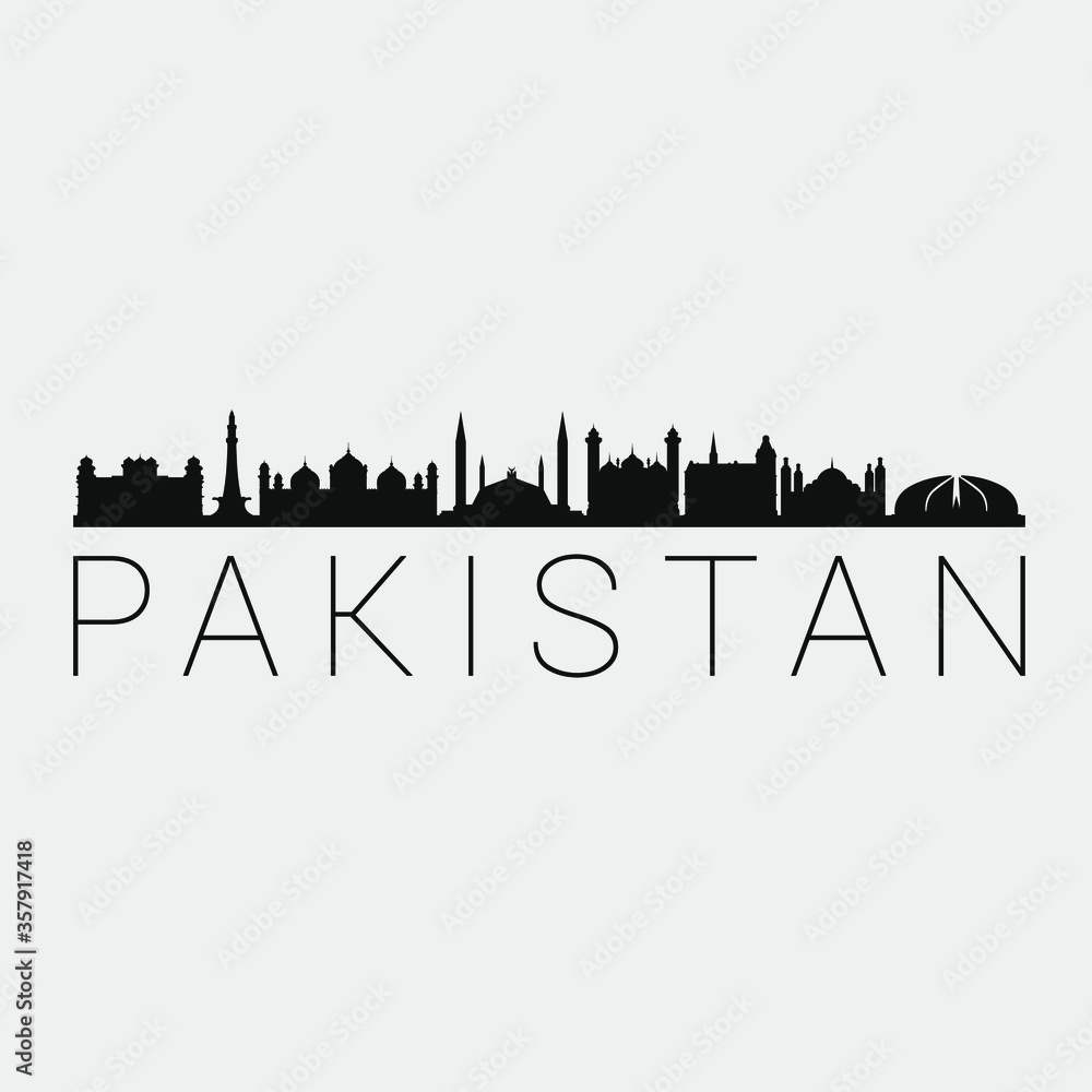 Pakistan Skyline Silhouette City. Design Vector. Famous Monuments Tourism Travel. Buildings Tour Landmark.