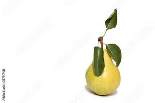 Yellow pear isolated on the white background from the top