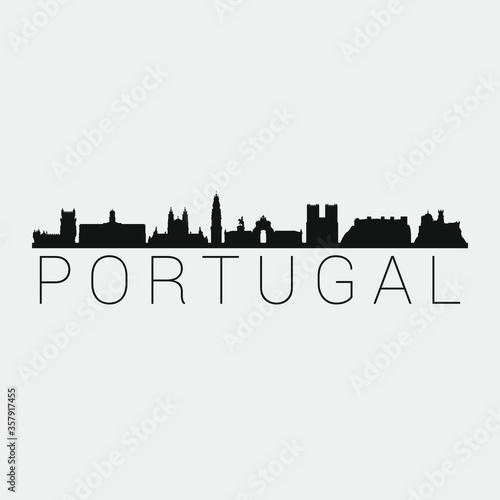 Portugal Skyline Silhouette City. Design Vector. Famous Monuments Tourism Travel. Buildings Tour Landmark.