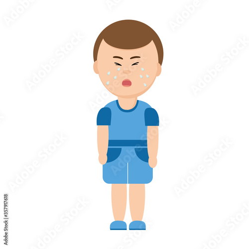 Tablou pe pânză little boy cries and screams, tears, a child, flat style
