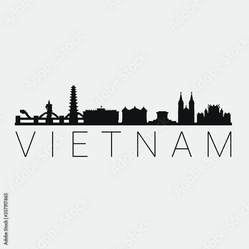 Vietnam Skyline Silhouette City. Design Vector. Famous Monuments Tourism Travel. Buildings Tour Landmark.