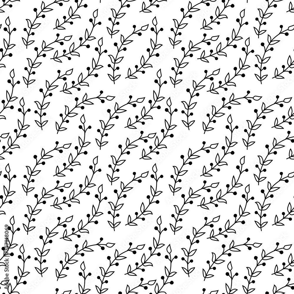 Vector seamless pattern with leaf, twig: black contur leaves for fabric, wallpaper, wrapping paper, textile, package, web design Vector seamless pattern with leaf, twig: black contur leaves for fabric, wallpaper, wrapping paper, textile, package, web design