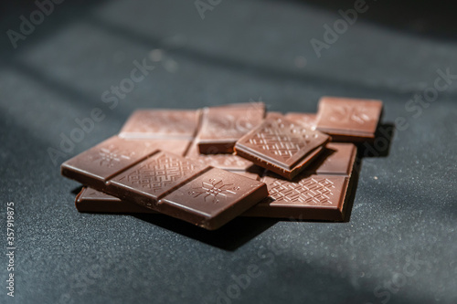 broken chocolate bar on a dark background