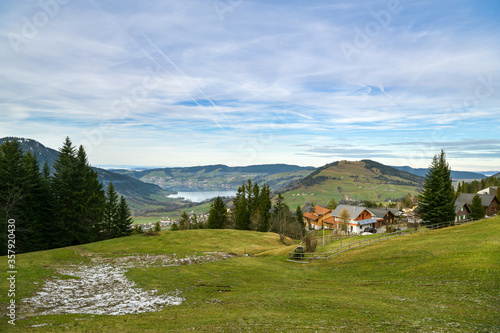 View from Mostel above Sattel on Zugersee lake photo