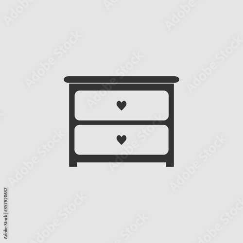 Dresser with drawers icon flat.