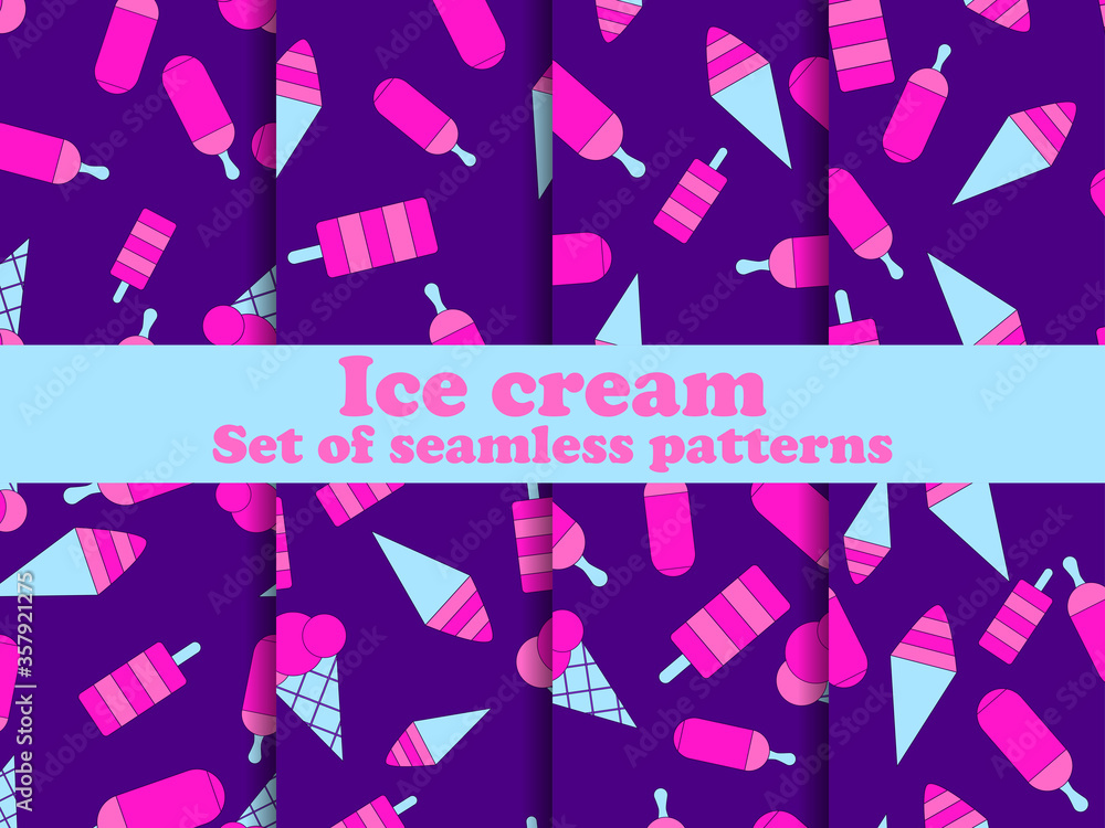 Ice cream set seamless pattern. Multi-colored ice lolly for brochures, promotional material and wallpaper. Vector illustration