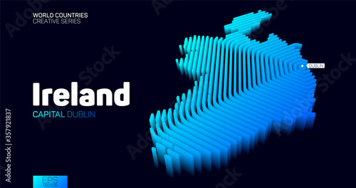 Isometric map of Ireland with blue hexagon lines