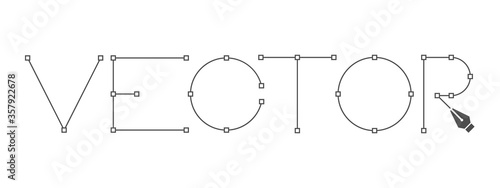 Vector inscription with pen tool icon. Curvature tool sign. Symbol, logo illustration. Pixel perfect vector graphics illustration isolated on white background.