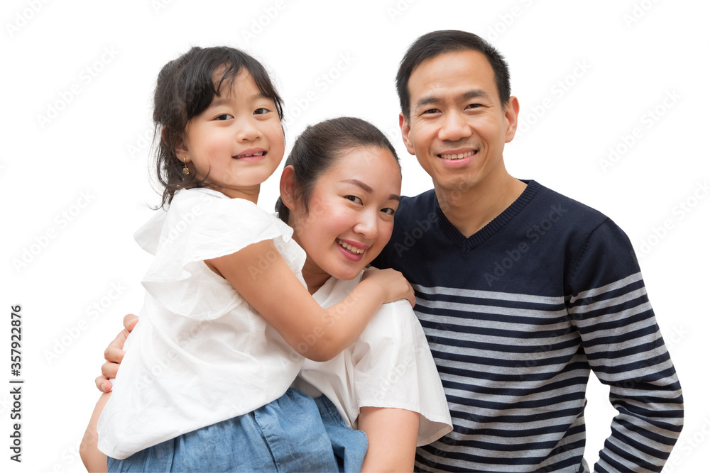 Happy family woman and a man with little child smiling and fun isolated over white background Happy family woman and a man with little child smiling and fun isolated over white background