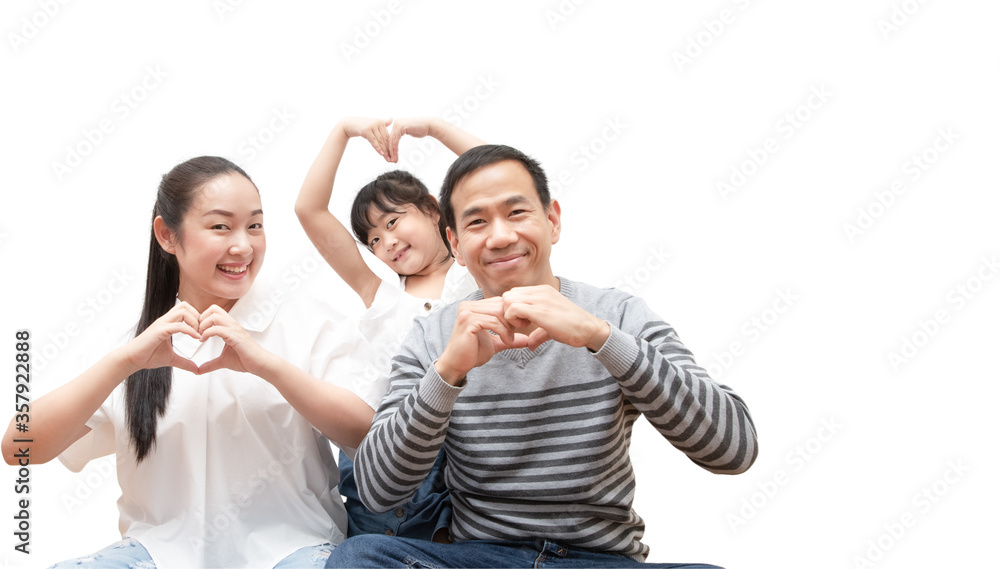 Happy family woman and a man with little child smiling and fun isolated over white background Happy family woman and a man with little child smiling and fun isolated over white background