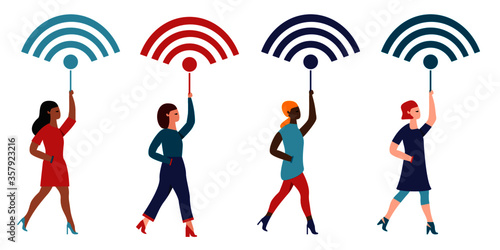 Women in technology concept, illustration of racial diversity