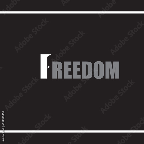 Freedom. An opened door as a letter F. Minimalist modern logo design template