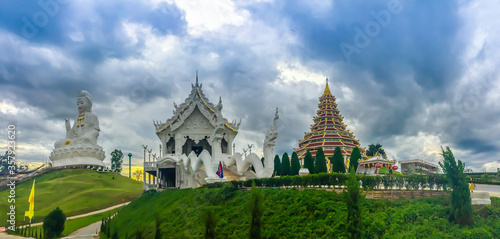 Beautiful landscape view of Wat Huay Pla Kang, a Chinese styled (Mahayana Buddhist) temple in the northern outskirts of Chiang Rai city, Thailand.